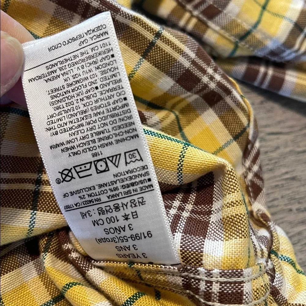 GAP Yellow Plaid Kids Button Down Shirt 3T‎